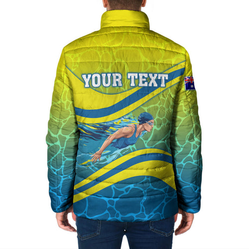 Personalized Australia Water Polo Swimmer Padded Jacket Dynamic Swimmer With Wave Pattern And National Colors