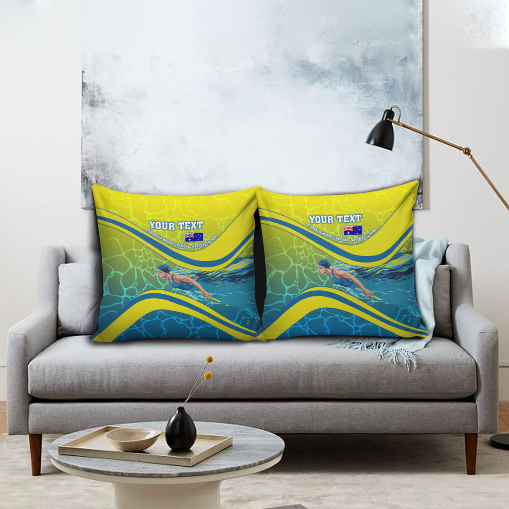 Personalized Australia Water Polo Swimmer Pillow Cover Dynamic Swimmer With Wave Pattern And National Colors