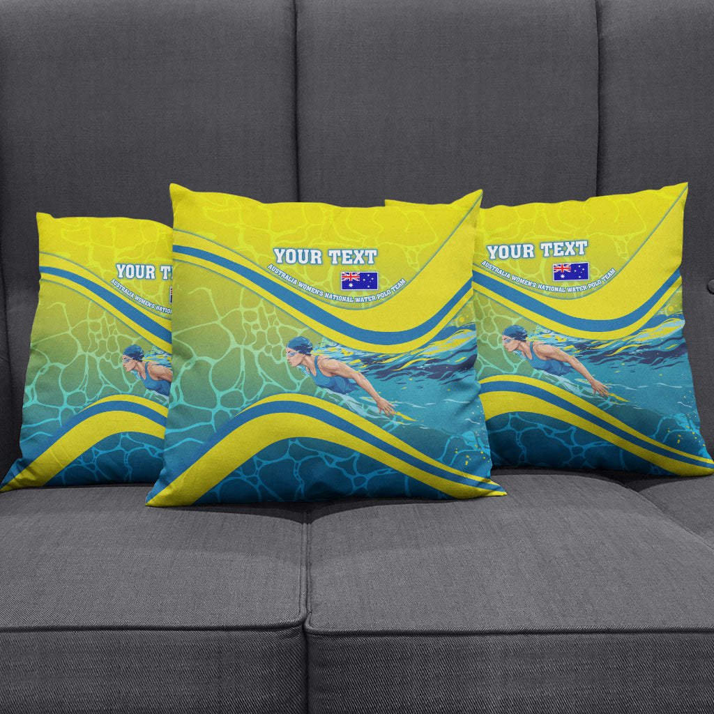 Personalized Australia Water Polo Swimmer Pillow Cover Dynamic Swimmer With Wave Pattern And National Colors