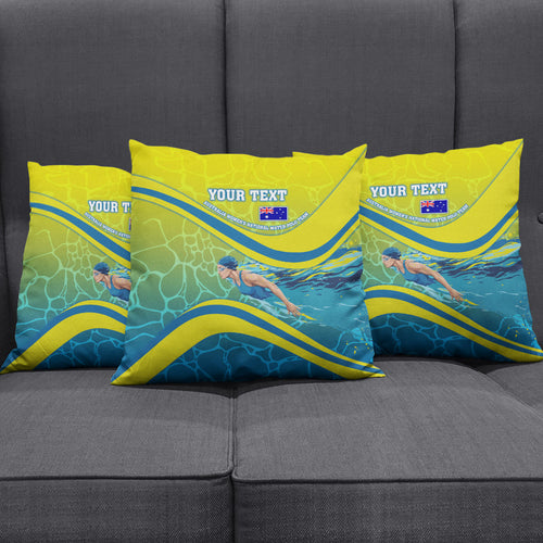 Personalized Australia Water Polo Swimmer Pillow Cover Dynamic Swimmer With Wave Pattern And National Colors