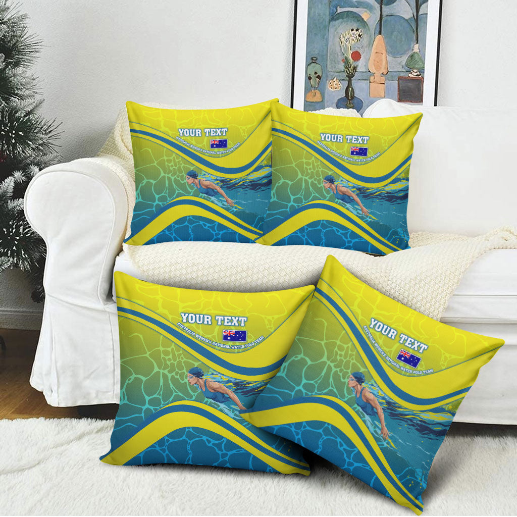 Personalized Australia Water Polo Swimmer Pillow Cover Dynamic Swimmer With Wave Pattern And National Colors