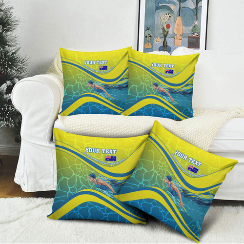 Personalized Australia Water Polo Swimmer Pillow Cover Dynamic Swimmer With Wave Pattern And National Colors