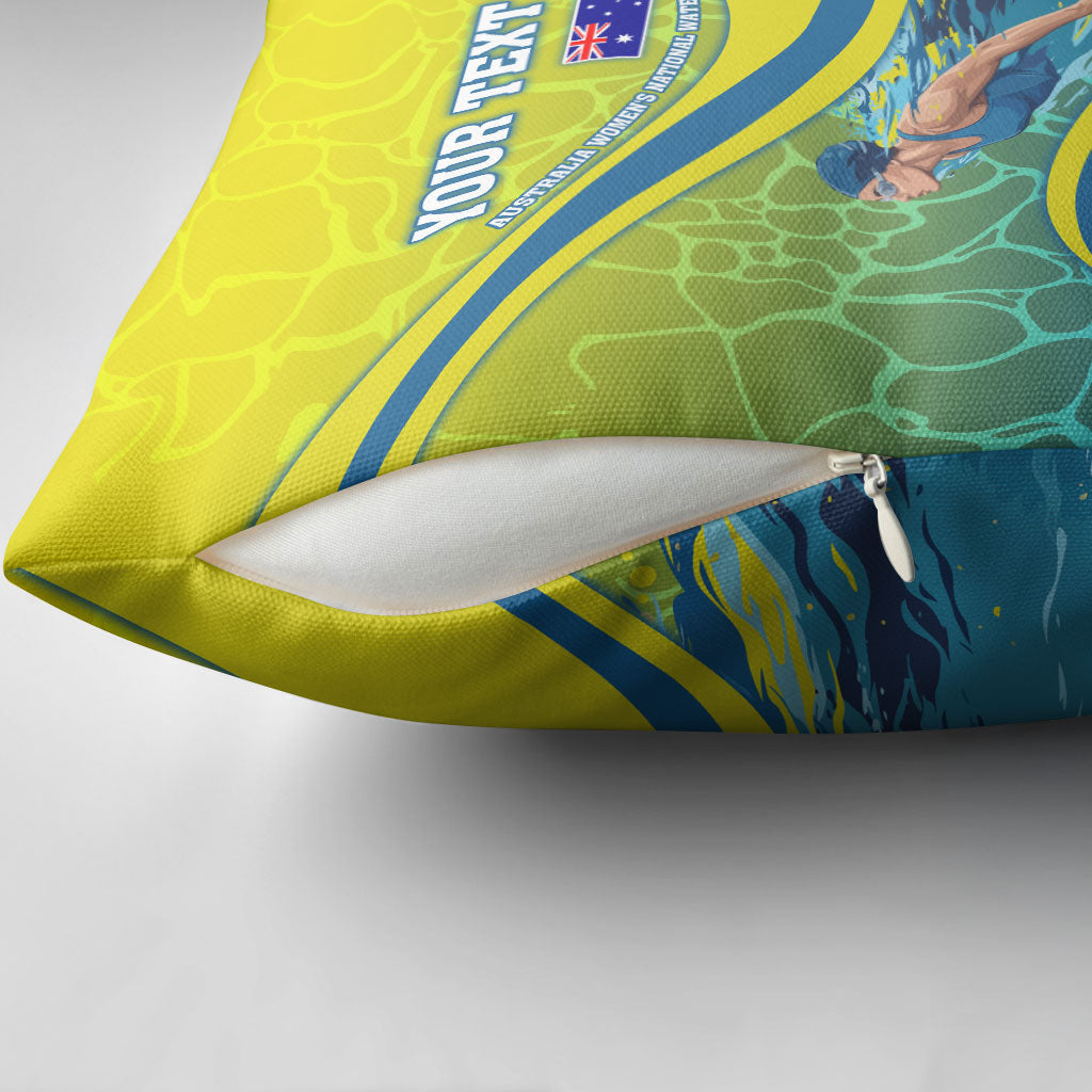 Personalized Australia Water Polo Swimmer Pillow Cover Dynamic Swimmer With Wave Pattern And National Colors