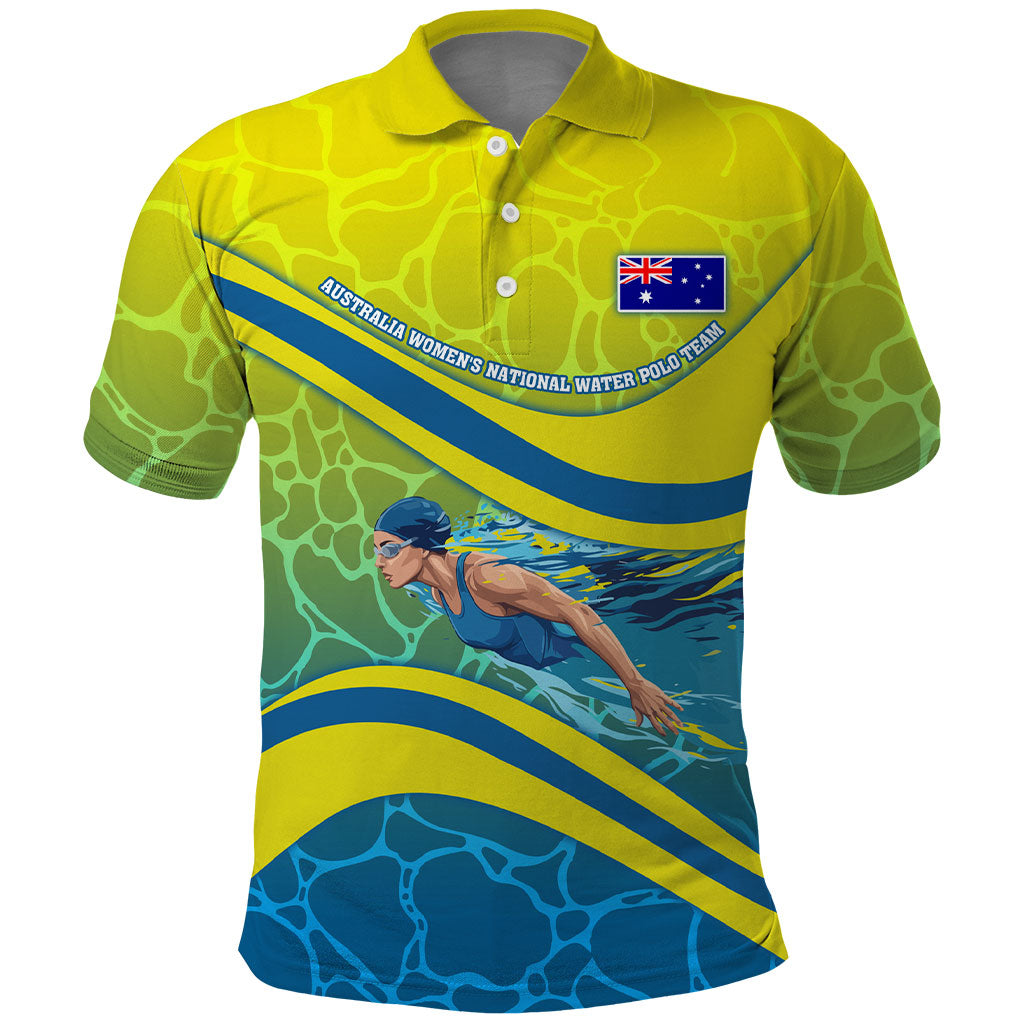 Personalized Australia Water Polo Swimmer Polo Shirt Dynamic Swimmer With Wave Pattern And National Colors