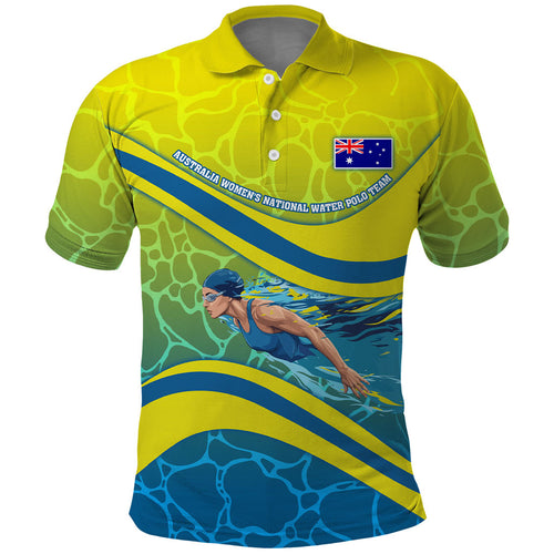 Personalized Australia Water Polo Swimmer Polo Shirt Dynamic Swimmer With Wave Pattern And National Colors