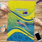 Personalized Australia Water Polo Swimmer Puzzle Dynamic Swimmer With Wave Pattern And National Colors
