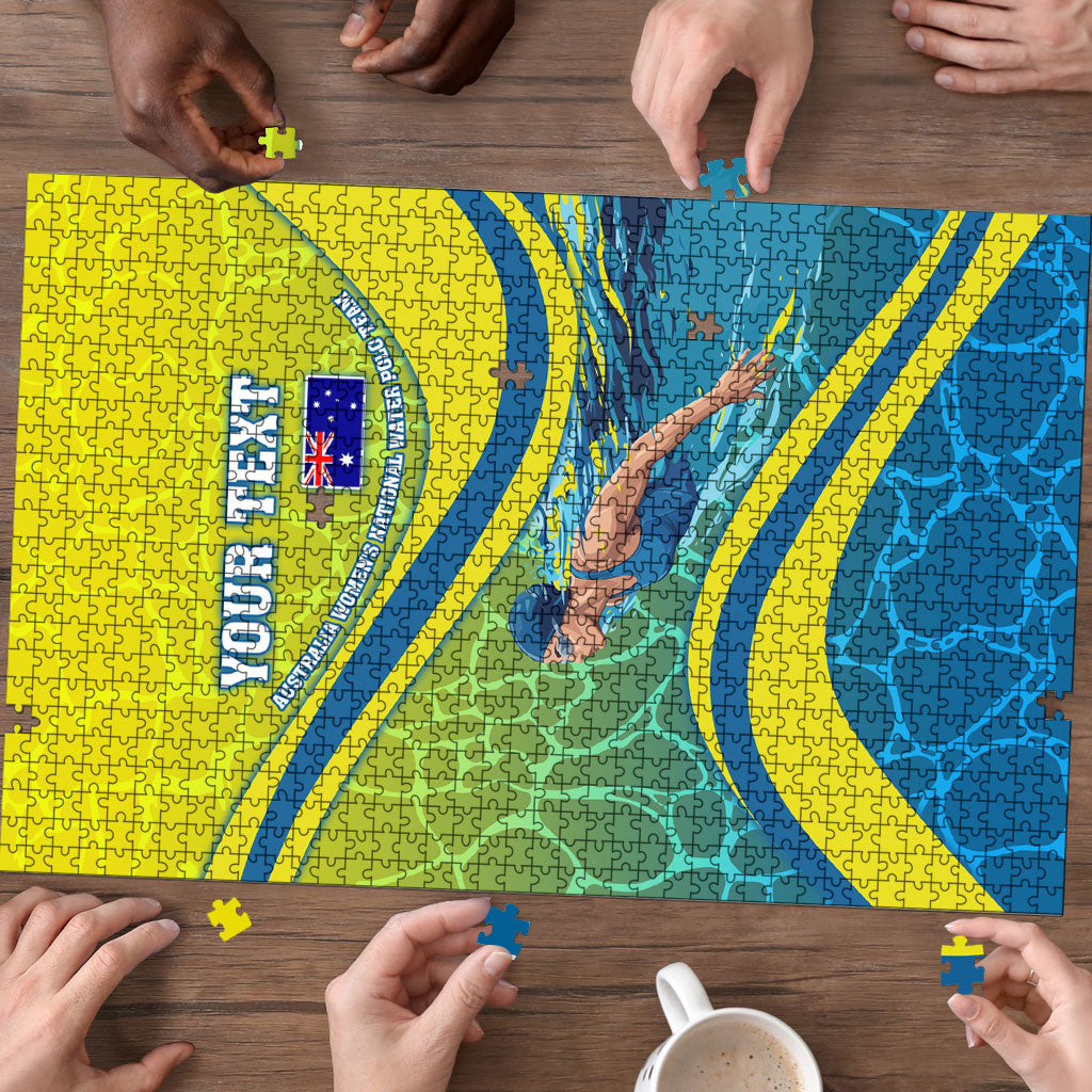 Personalized Australia Water Polo Swimmer Puzzle Dynamic Swimmer With Wave Pattern And National Colors