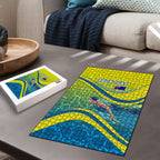 Personalized Australia Water Polo Swimmer Puzzle Dynamic Swimmer With Wave Pattern And National Colors