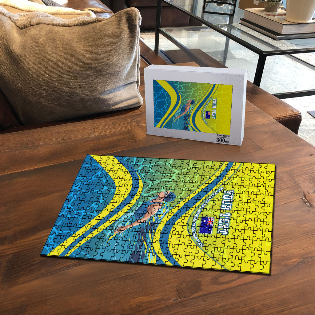 Personalized Australia Water Polo Swimmer Puzzle Dynamic Swimmer With Wave Pattern And National Colors