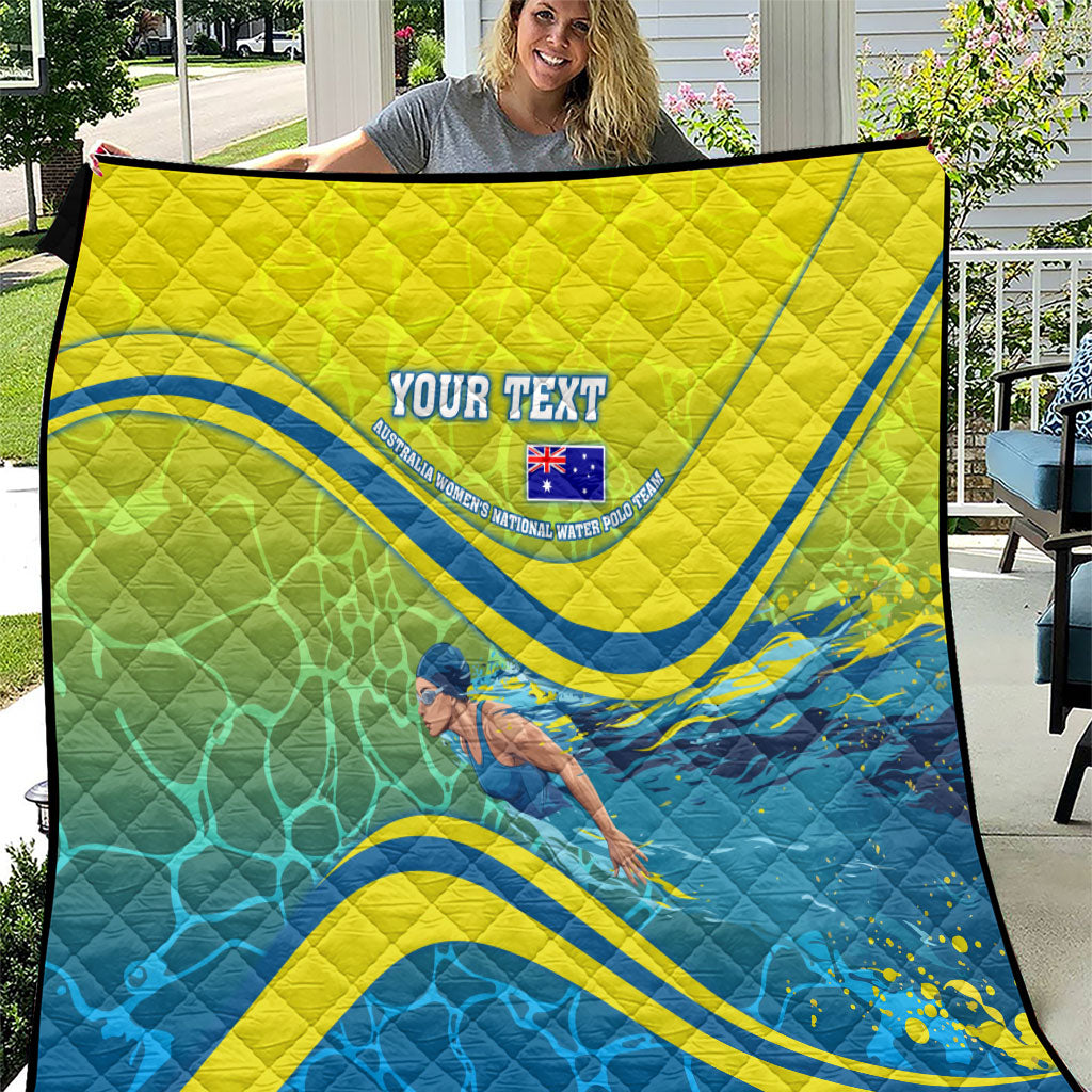 Personalized Australia Water Polo Swimmer Quilt Dynamic Swimmer With Wave Pattern And National Colors