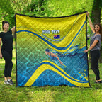 Personalized Australia Water Polo Swimmer Quilt Dynamic Swimmer With Wave Pattern And National Colors