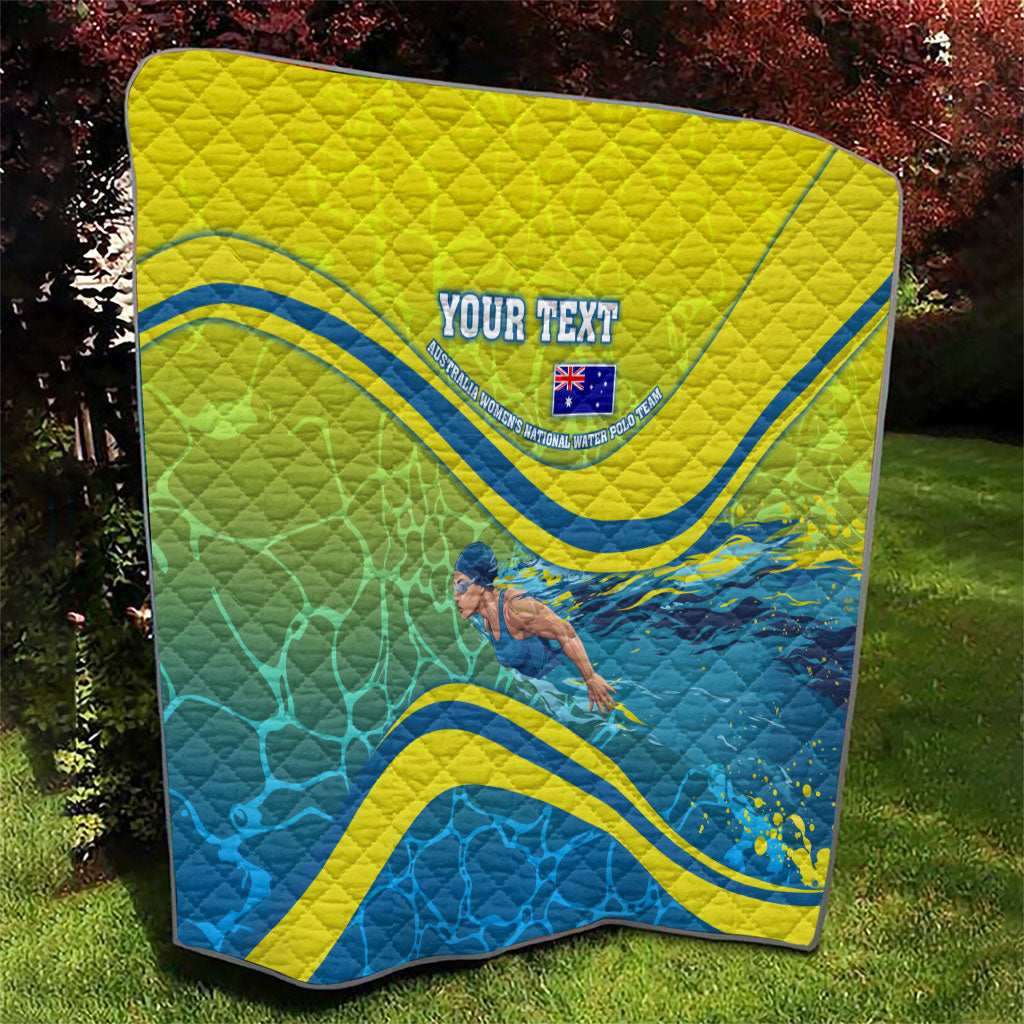 Personalized Australia Water Polo Swimmer Quilt Dynamic Swimmer With Wave Pattern And National Colors