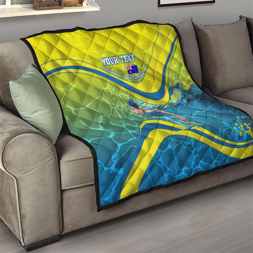 Personalized Australia Water Polo Swimmer Quilt Dynamic Swimmer With Wave Pattern And National Colors