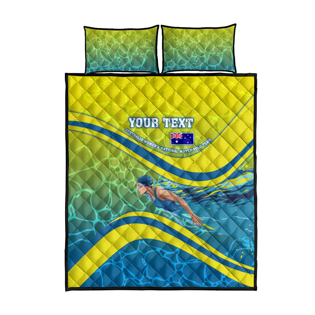 Personalized Australia Water Polo Swimmer Quilt Bed Set Dynamic Swimmer With Wave Pattern And National Colors