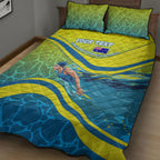 Personalized Australia Water Polo Swimmer Quilt Bed Set Dynamic Swimmer With Wave Pattern And National Colors