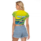 Personalized Australia Water Polo Swimmer Raglan Cropped T Shirt Dynamic Swimmer With Wave Pattern And National Colors