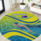Personalized Australia Water Polo Swimmer Round Carpet Dynamic Swimmer With Wave Pattern And National Colors