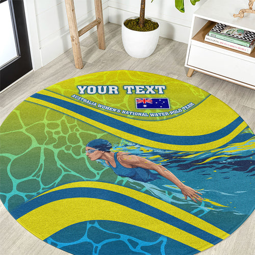 Personalized Australia Water Polo Swimmer Round Carpet Dynamic Swimmer With Wave Pattern And National Colors