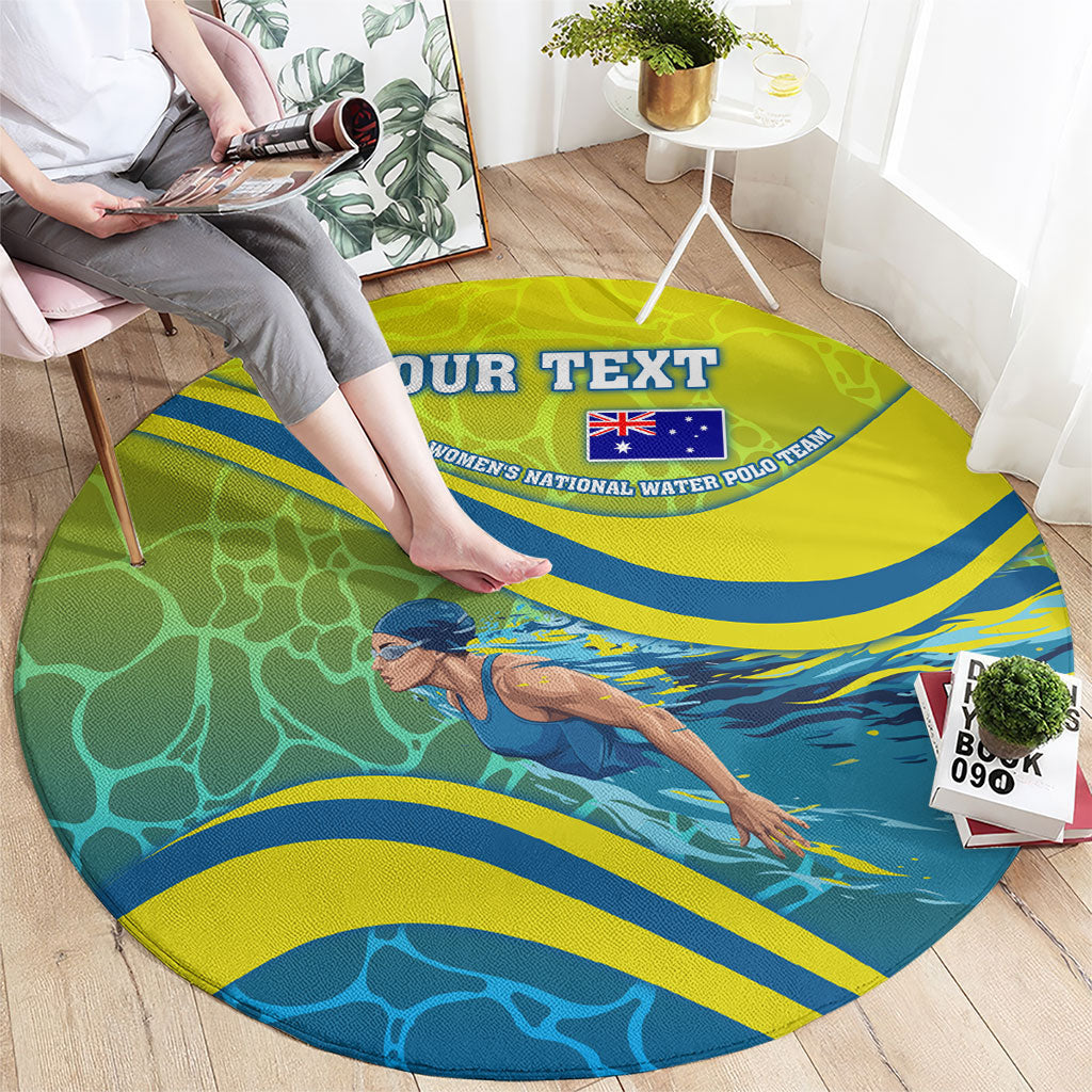 Personalized Australia Water Polo Swimmer Round Carpet Dynamic Swimmer With Wave Pattern And National Colors