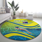 Personalized Australia Water Polo Swimmer Round Carpet Dynamic Swimmer With Wave Pattern And National Colors