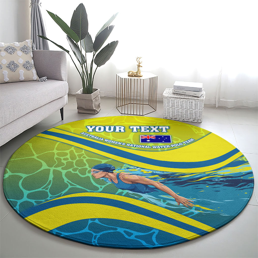 Personalized Australia Water Polo Swimmer Round Carpet Dynamic Swimmer With Wave Pattern And National Colors