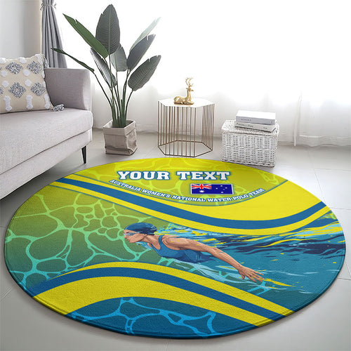 Personalized Australia Water Polo Swimmer Round Carpet Dynamic Swimmer With Wave Pattern And National Colors