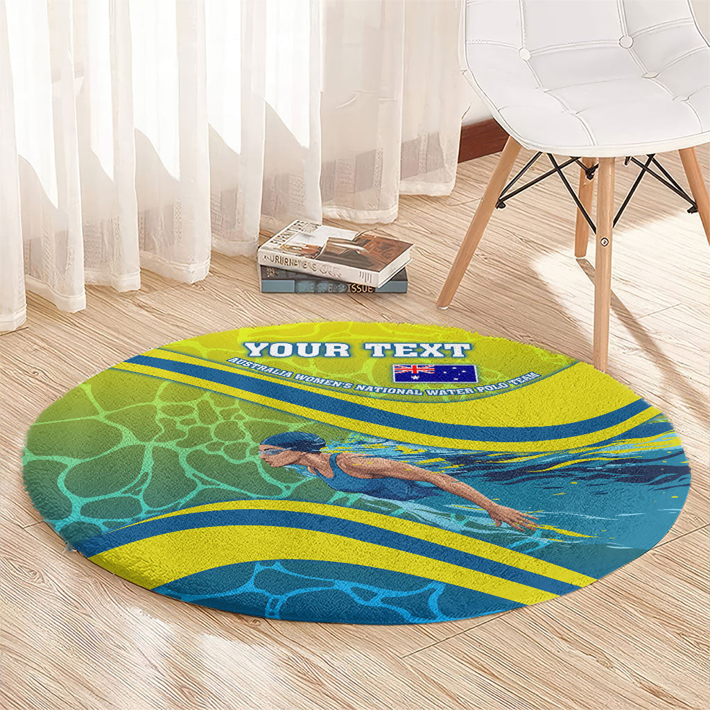 Personalized Australia Water Polo Swimmer Round Carpet Dynamic Swimmer With Wave Pattern And National Colors
