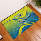 Personalized Australia Water Polo Swimmer Rubber Doormat Dynamic Swimmer With Wave Pattern And National Colors