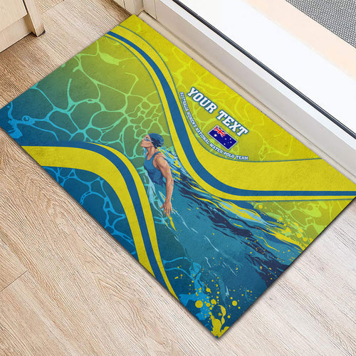Personalized Australia Water Polo Swimmer Rubber Doormat Dynamic Swimmer With Wave Pattern And National Colors