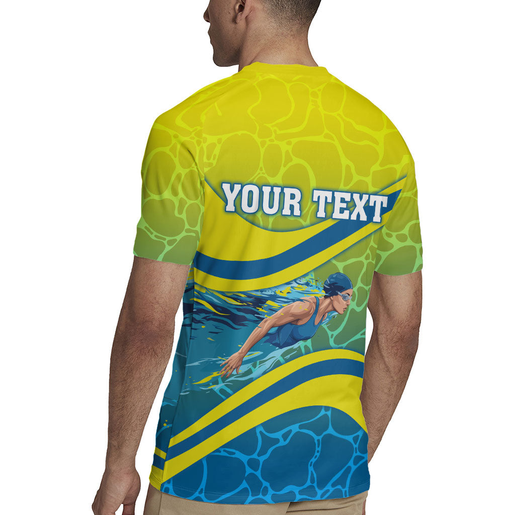 Personalized Australia Water Polo Swimmer Rugby Jersey Dynamic Swimmer With Wave Pattern And National Colors