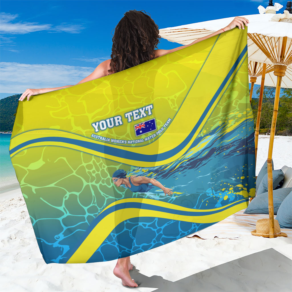 Personalized Australia Water Polo Swimmer Sarong Dynamic Swimmer With Wave Pattern And National Colors