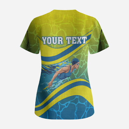 Personalized Australia Water Polo Swimmer Scrub Top Dynamic Swimmer With Wave Pattern And National Colors