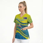 Personalized Australia Water Polo Swimmer Scrub Top Dynamic Swimmer With Wave Pattern And National Colors