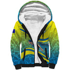 Personalized Australia Water Polo Swimmer Sherpa Hoodie Dynamic Swimmer With Wave Pattern And National Colors