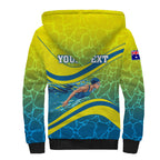 Personalized Australia Water Polo Swimmer Sherpa Hoodie Dynamic Swimmer With Wave Pattern And National Colors