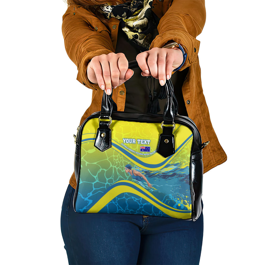 Personalized Australia Water Polo Swimmer Shoulder Handbag Dynamic Swimmer With Wave Pattern And National Colors