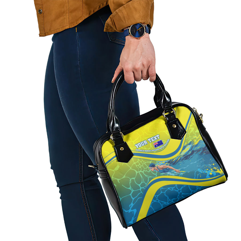 Personalized Australia Water Polo Swimmer Shoulder Handbag Dynamic Swimmer With Wave Pattern And National Colors