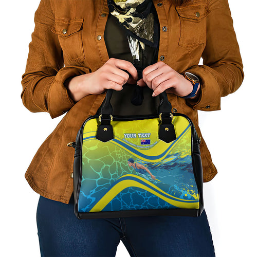 Personalized Australia Water Polo Swimmer Shoulder Handbag Dynamic Swimmer With Wave Pattern And National Colors