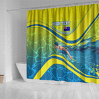 Personalized Australia Water Polo Swimmer Shower Curtain Dynamic Swimmer With Wave Pattern And National Colors