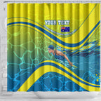 Personalized Australia Water Polo Swimmer Shower Curtain Dynamic Swimmer With Wave Pattern And National Colors