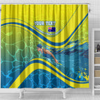 Personalized Australia Water Polo Swimmer Shower Curtain Dynamic Swimmer With Wave Pattern And National Colors
