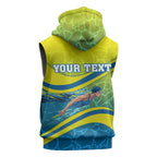 Personalized Australia Water Polo Swimmer Sleeveless Hoodie Dynamic Swimmer With Wave Pattern And National Colors