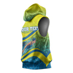 Personalized Australia Water Polo Swimmer Sleeveless Hoodie Dynamic Swimmer With Wave Pattern And National Colors