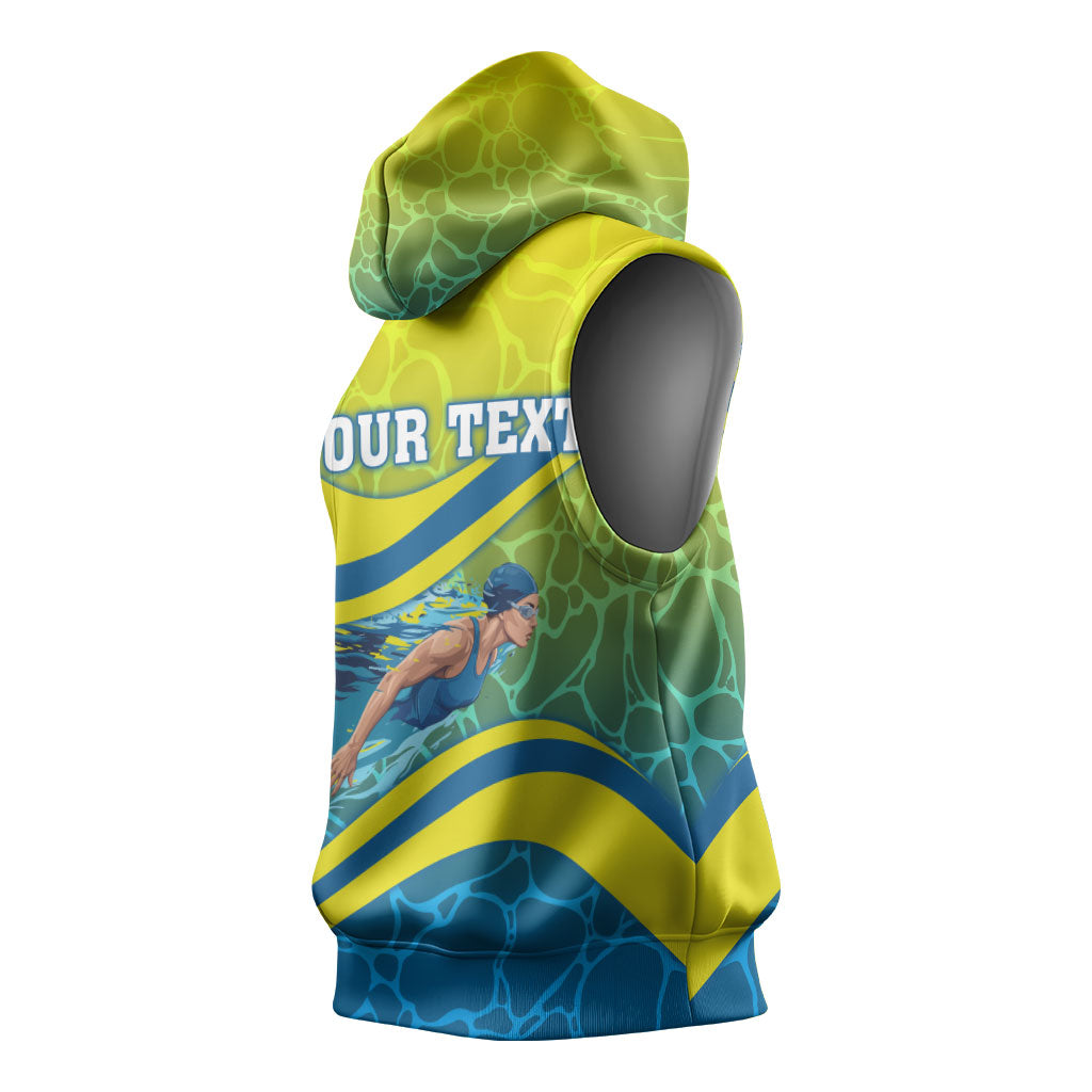 Personalized Australia Water Polo Swimmer Sleeveless Hoodie Dynamic Swimmer With Wave Pattern And National Colors