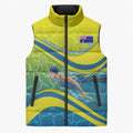Personalized Australia Water Polo Swimmer Sleeveless Puffer Jacket Dynamic Swimmer With Wave Pattern And National Colors
