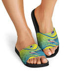 Personalized Australia Water Polo Swimmer Slide Sandals Dynamic Swimmer With Wave Pattern And National Colors