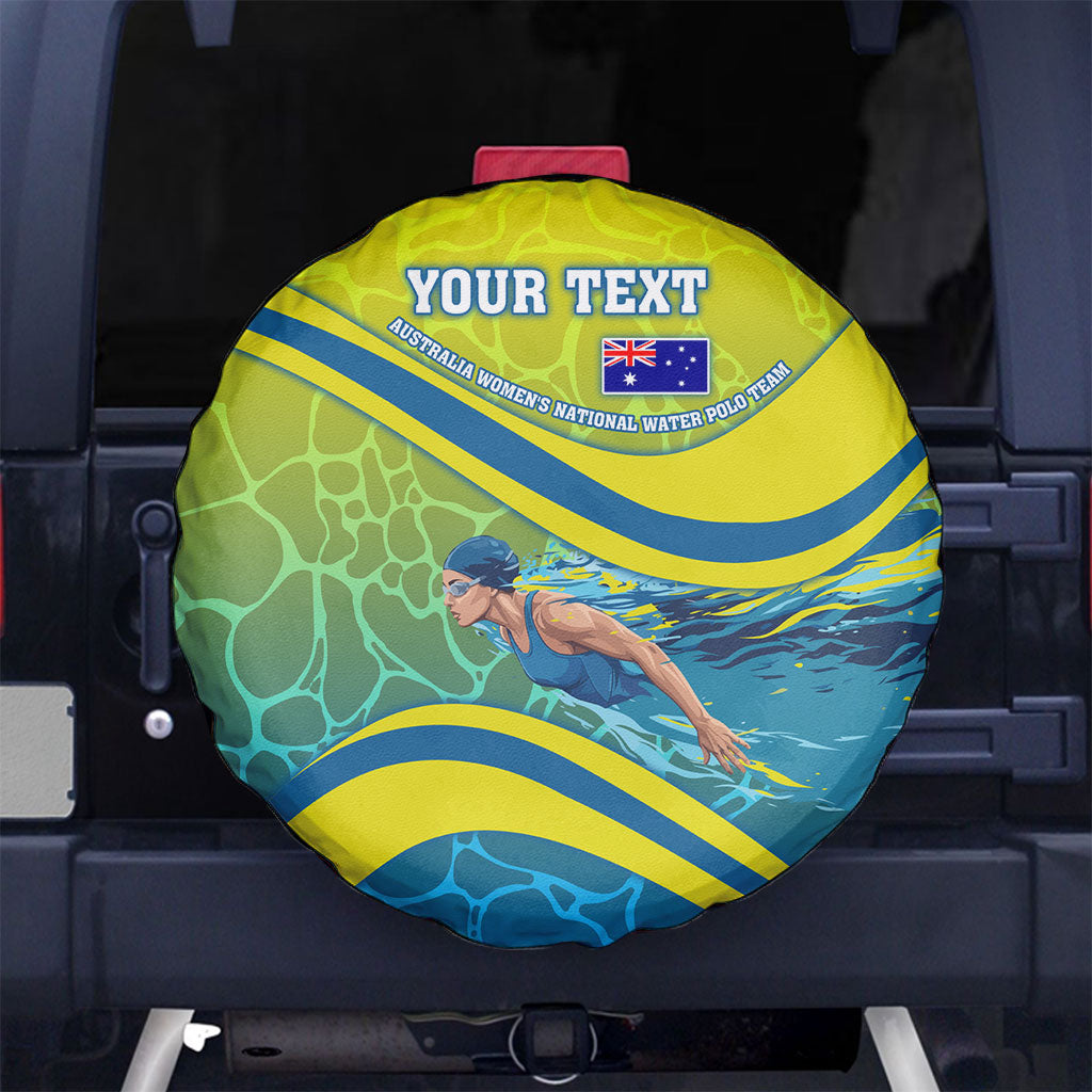 Personalized Australia Water Polo Swimmer Spare Tire Cover Dynamic Swimmer With Wave Pattern And National Colors