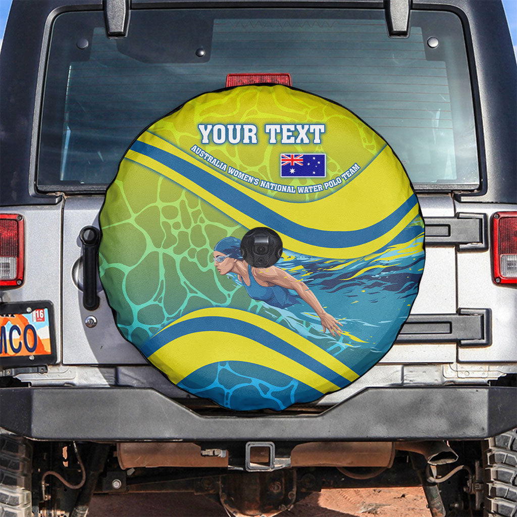 Personalized Australia Water Polo Swimmer Spare Tire Cover Dynamic Swimmer With Wave Pattern And National Colors