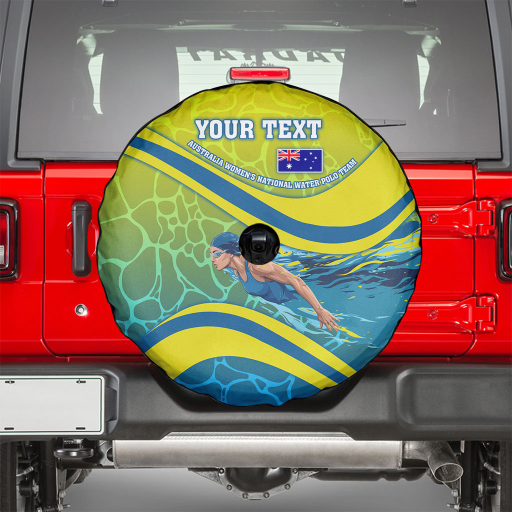 Personalized Australia Water Polo Swimmer Spare Tire Cover Dynamic Swimmer With Wave Pattern And National Colors