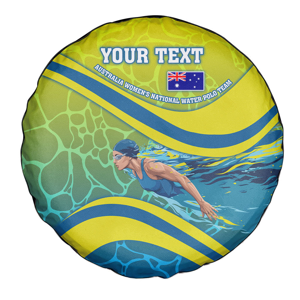 Personalized Australia Water Polo Swimmer Spare Tire Cover Dynamic Swimmer With Wave Pattern And National Colors